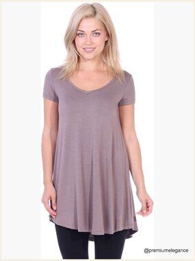 Flowy Short Sleeve Tunic Top for Leggings, V-Neck, Stretch